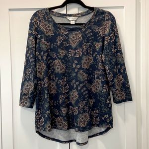 Christopher & Banks navy print 3/4th length sleeve knit tunic top